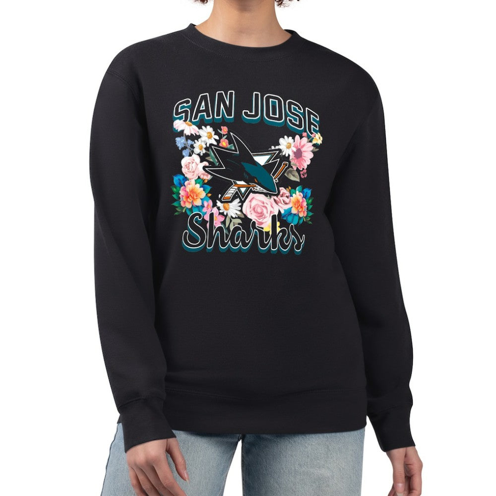 NHL Black San Jose Sharks G-III 4Her by Carl Banks Women's Flower Logo Pullover Sweatshirt