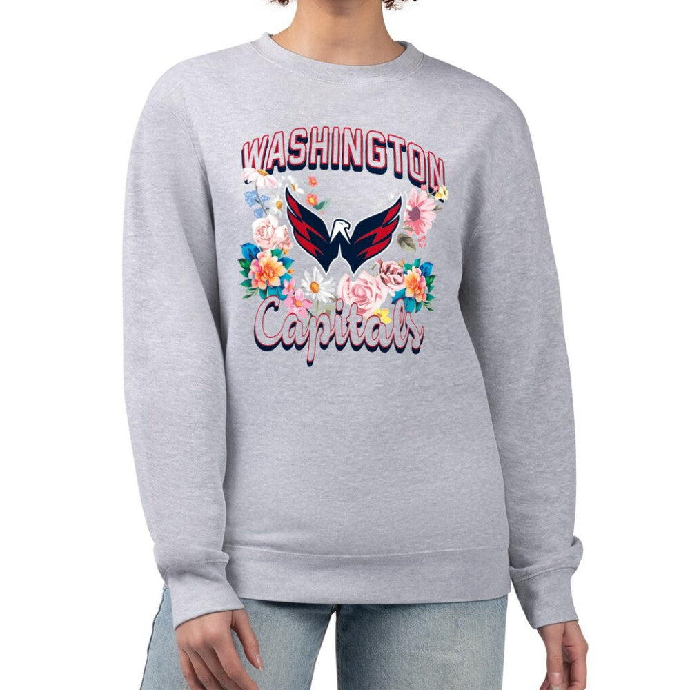 NHL Heather Gray Washington Capitals G-III 4Her by Carl Banks Women's Flower Logo Pullover Sweatshirt