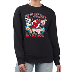 NHL Black New Jersey Devils G-III 4Her by Carl Banks Women's Flower Logo Pullover Sweatshirt