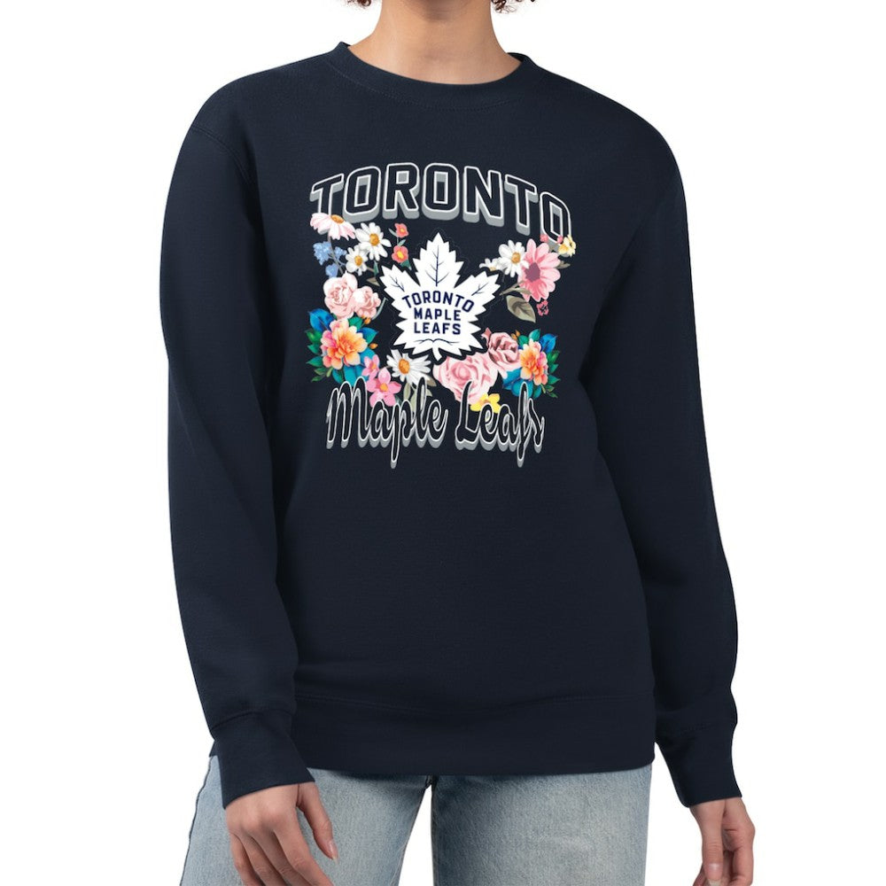 NHL Navy Toronto Maple Leafs G-III 4Her by Carl Banks Women's Flower Logo Pullover Sweatshirt