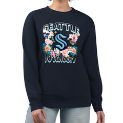 NHL Deep Sea Blue Seattle Kraken G-III 4Her by Carl Banks Women's Flower Logo Pullover Sweatshirt