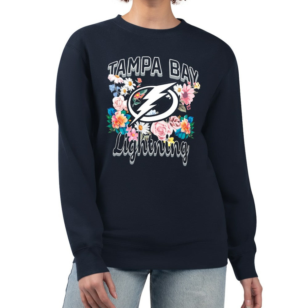 NHL Navy Tampa Bay Lightning G-III 4Her by Carl Banks Women's Flower Logo Pullover Sweatshirt