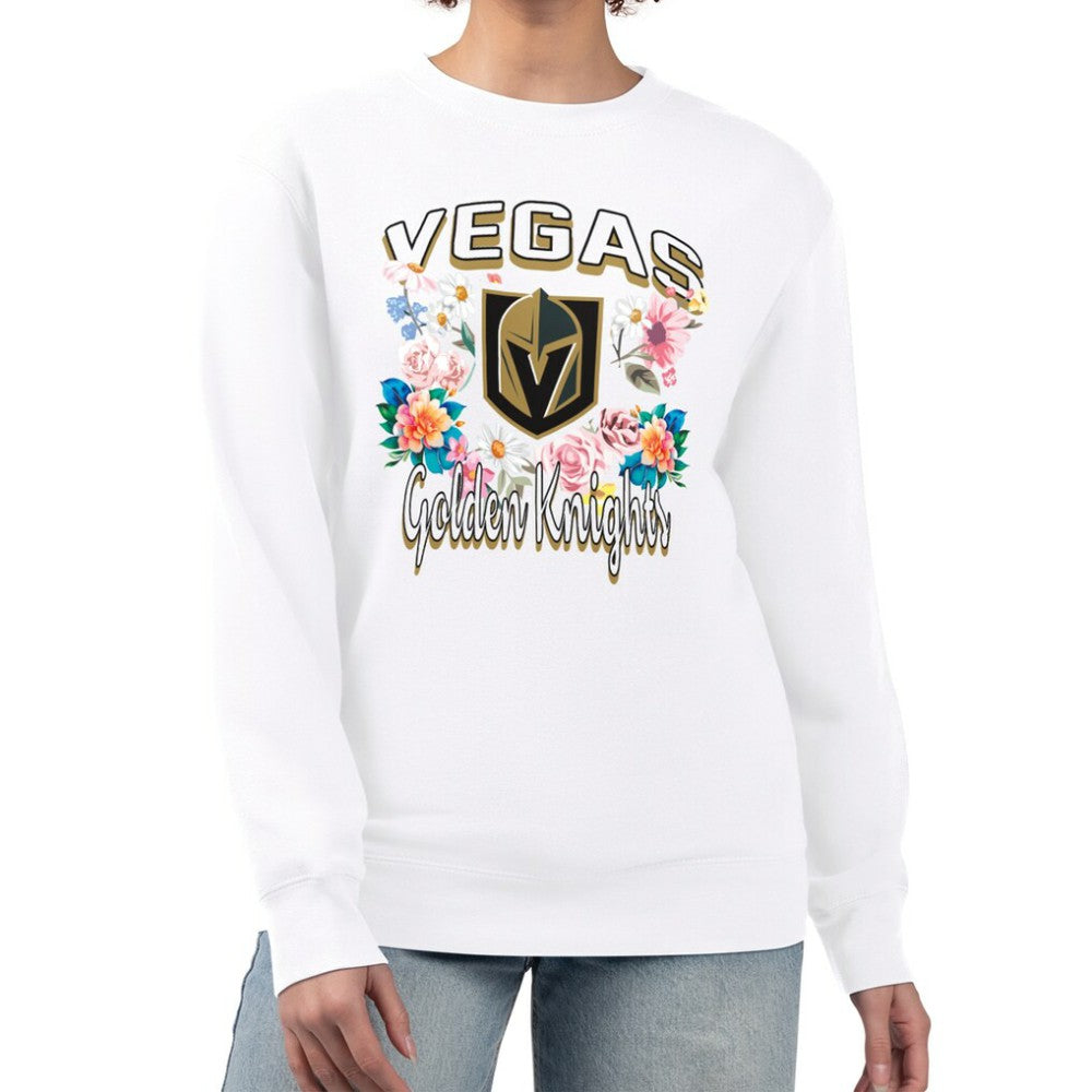 NHL White Vegas Golden Knights G-III 4Her by Carl Banks Women's Flower Logo Pullover Sweatshirt