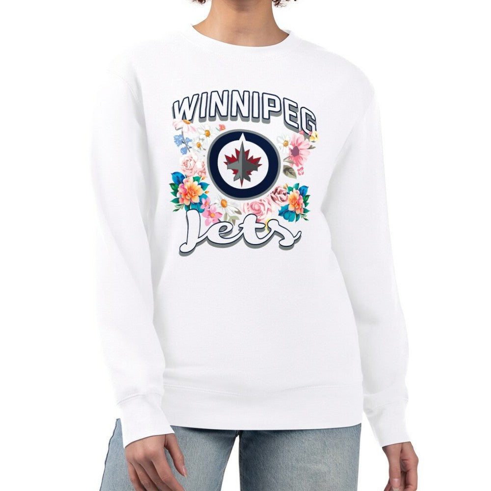 NHL White Winnipeg Jets G-III 4Her by Carl Banks Women's Flower Logo Pullover Sweatshirt