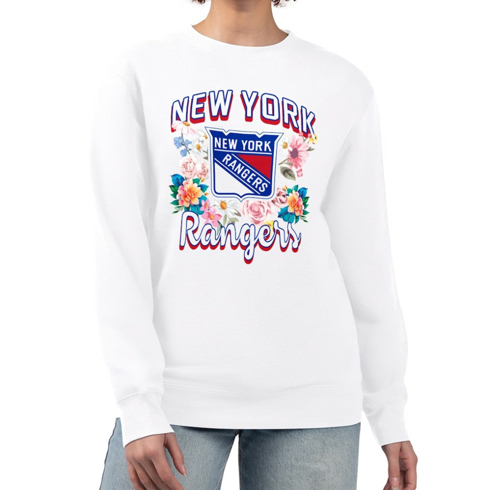 NHL White New York Rangers G-III 4Her by Carl Banks Women's Flower Logo Pullover Sweatshirt