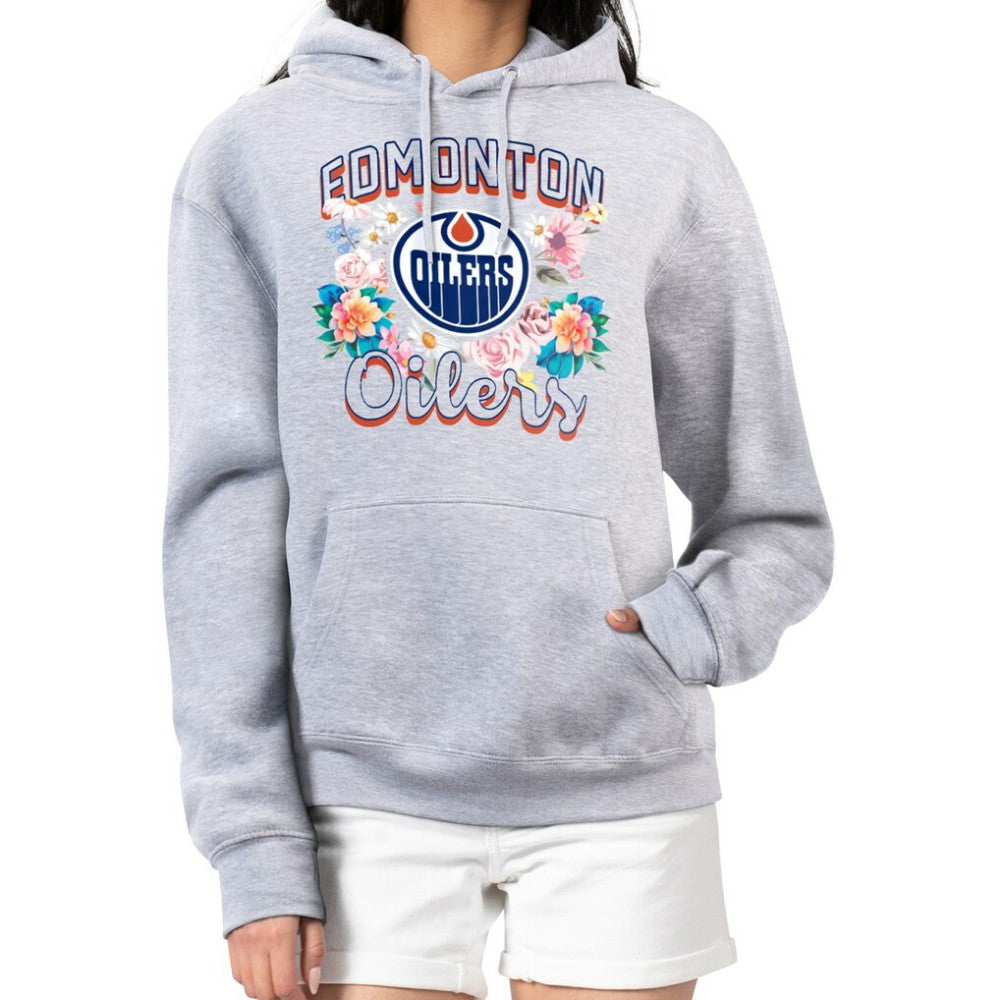 NHL Heather Gray Edmonton Oilers G-III 4Her by Carl Banks Women's Flower Logo Pullover Hoodie