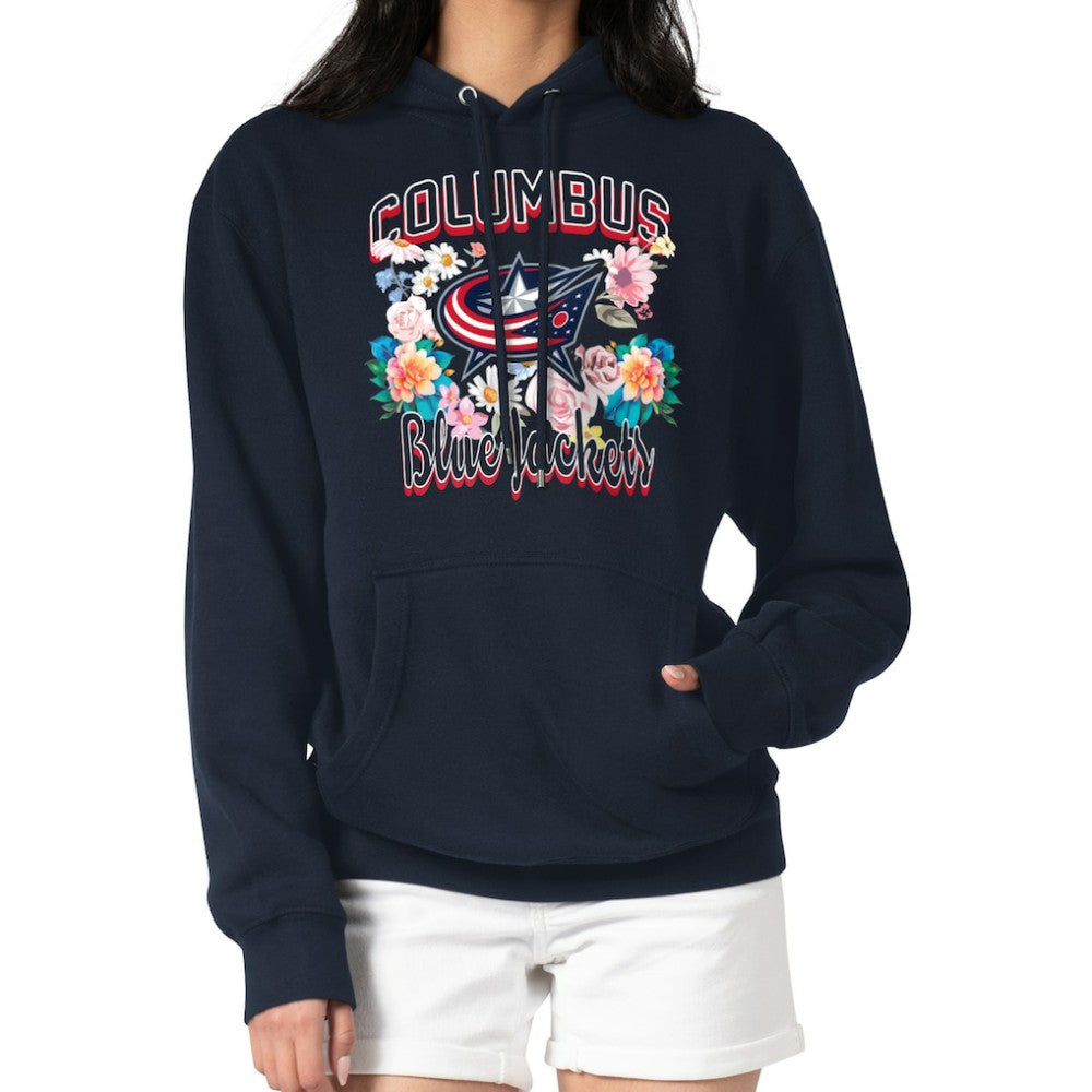 NHL Navy Columbus Blue Jackets G-III 4Her by Carl Banks Women's Flower Logo Pullover Hoodie
