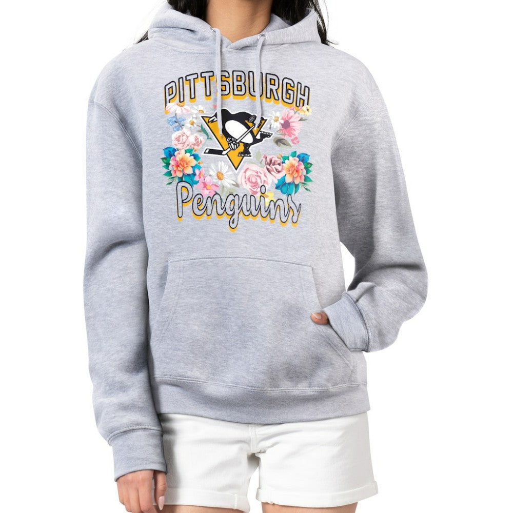 NHL Heather Gray Pittsburgh Penguins G-III 4Her by Carl Banks Women's Flower Logo Pullover Hoodie