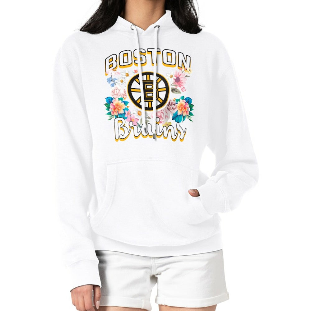 NHL White Boston Bruins G-III 4Her by Carl Banks Women's Flower Logo Pullover Hoodie