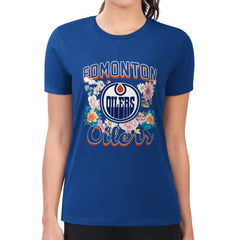 NHL Royal Edmonton Oilers G-III 4Her by Carl Banks Women's Super-Slim Fit Lightweight Flower Logo T-Shirt