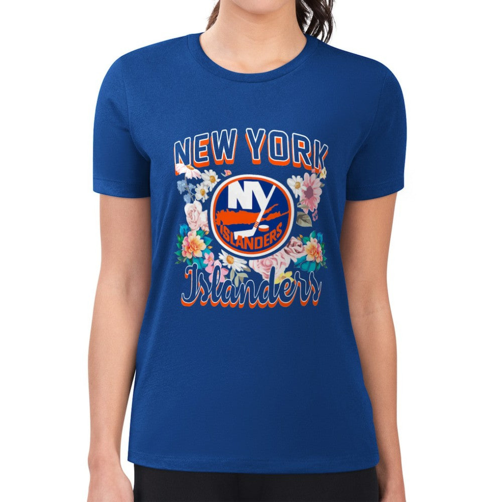 NHL Royal New York Islanders G-III 4Her by Carl Banks Women's Super-Slim Fit Lightweight Flower Logo T-Shirt