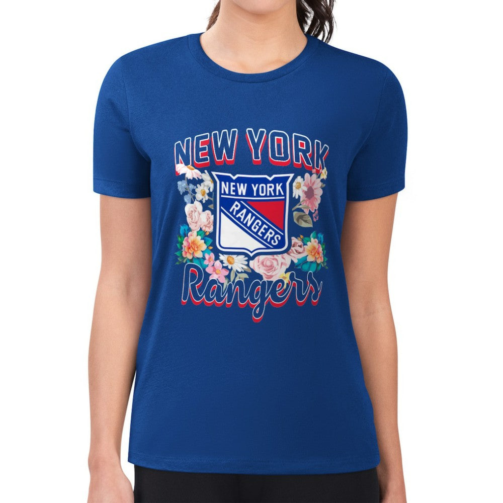 NHL Blue New York Rangers G-III 4Her by Carl Banks Women's Super-Slim Fit Lightweight Flower Logo T-Shirt