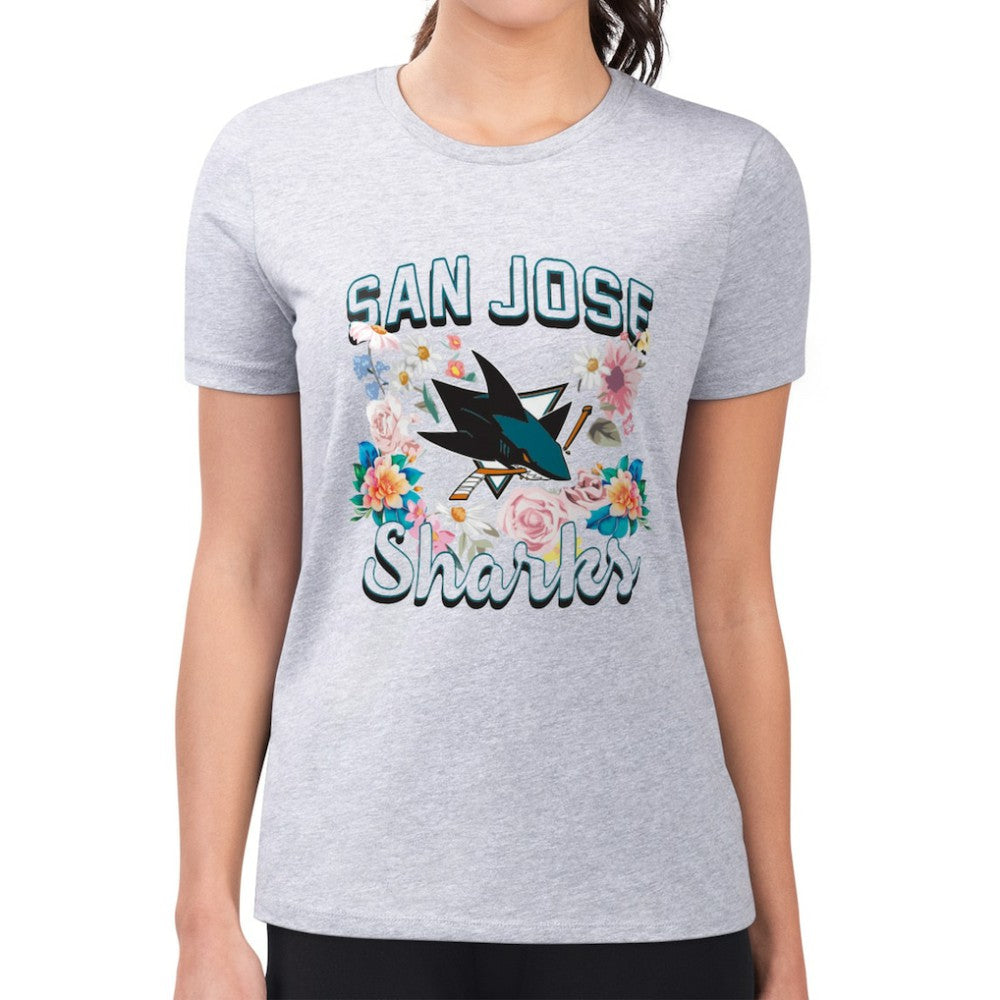 NHL Heather Gray San Jose Sharks G-III 4Her by Carl Banks Women's Super-Slim Fit Lightweight Flower Logo T-Shirt