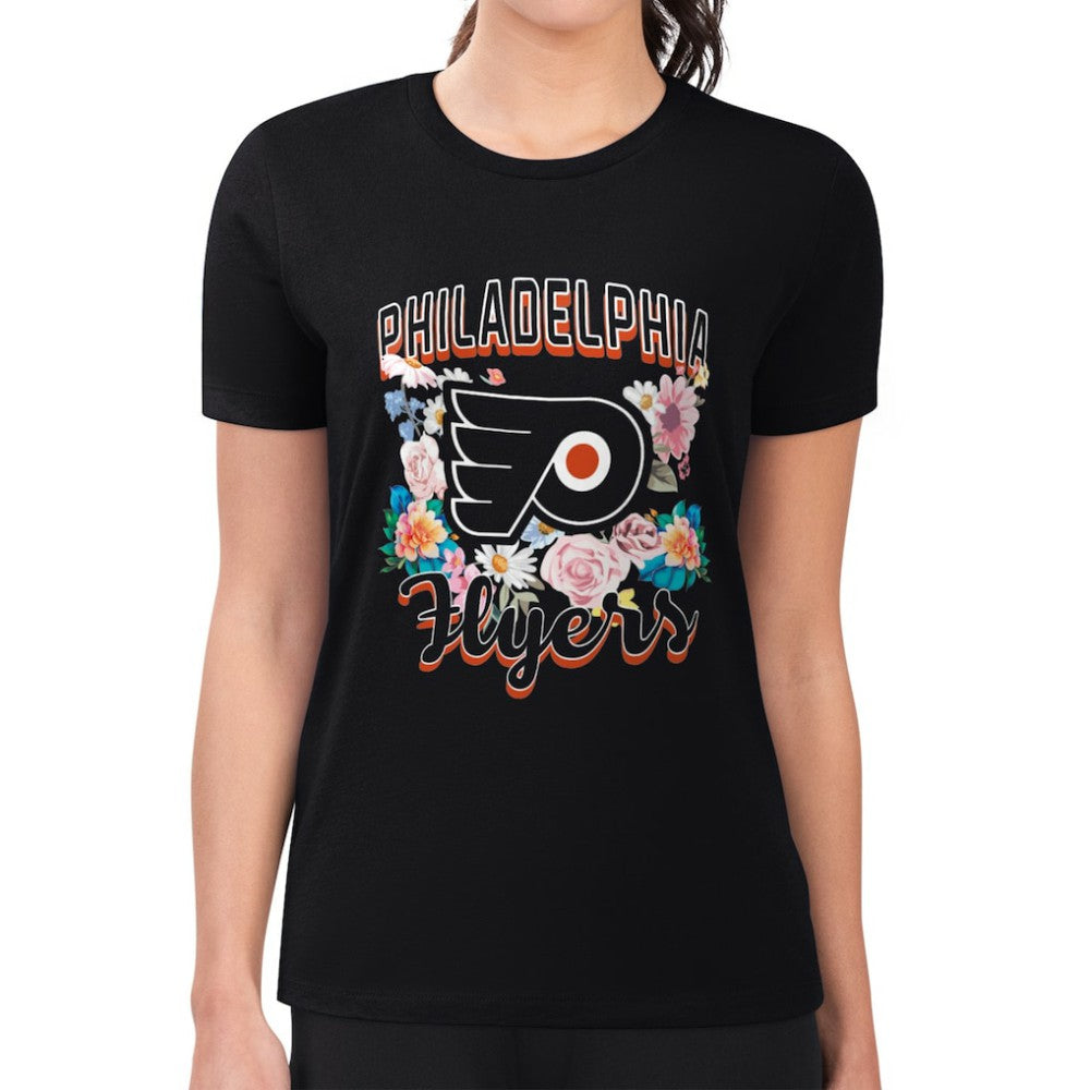 NHL Black Philadelphia Flyers G-III 4Her by Carl Banks Women's Super-Slim Fit Lightweight Flower Logo T-Shirt
