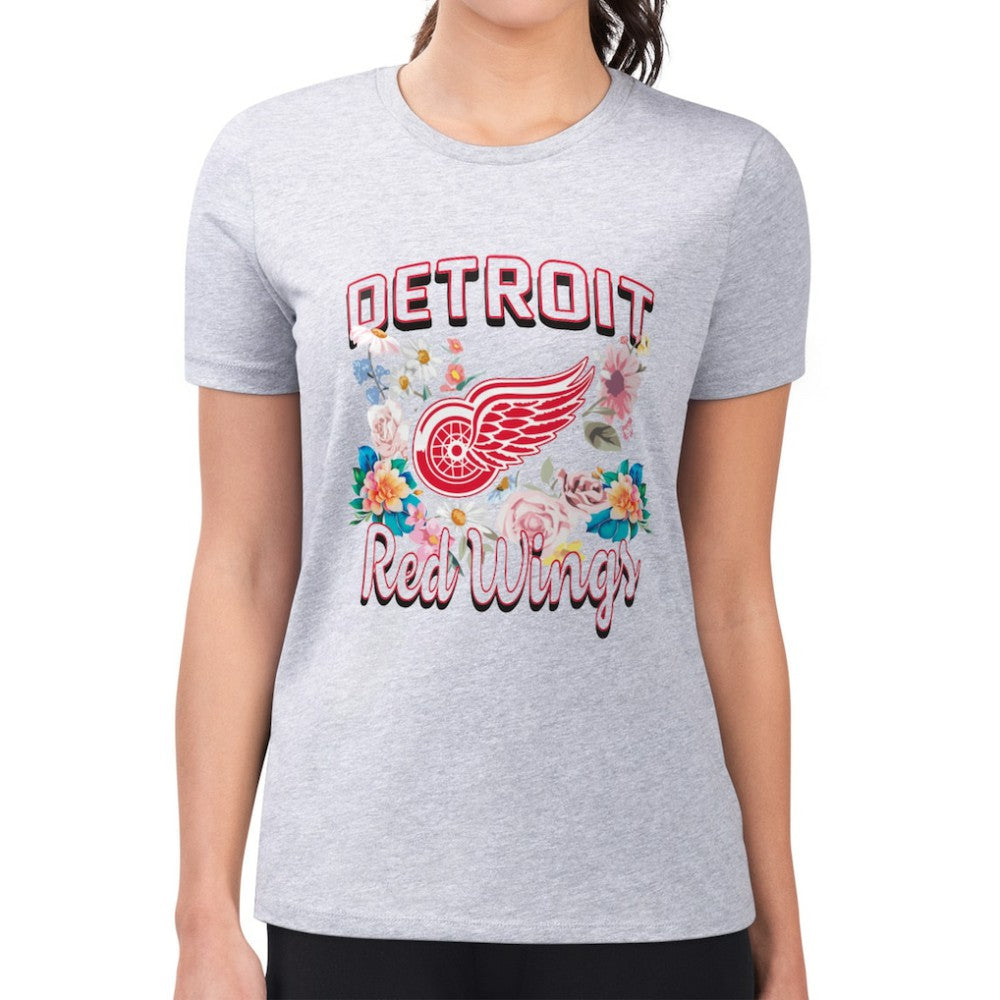 NHL Heather Gray Detroit Red Wings G-III 4Her by Carl Banks Women's Super-Slim Fit Lightweight Flower Logo T-Shirt
