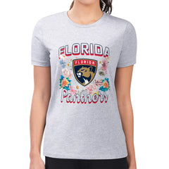 NHL Heather Gray Florida Panthers G-III 4Her by Carl Banks Women's Super-Slim Fit Lightweight Flower Logo T-Shirt