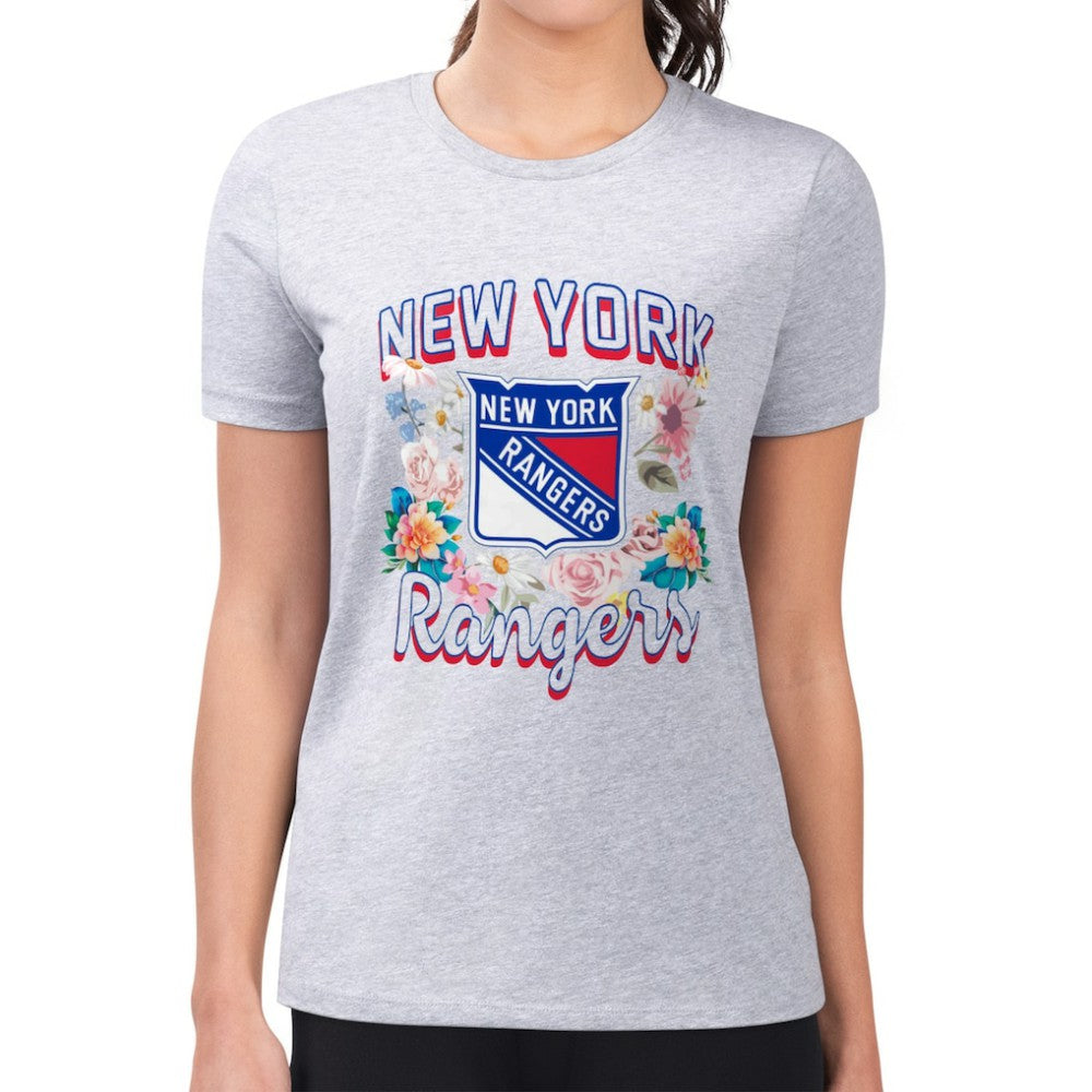 NHL Heather Gray New York Rangers G-III 4Her by Carl Banks Women's Super-Slim Fit Lightweight Flower Logo T-Shirt