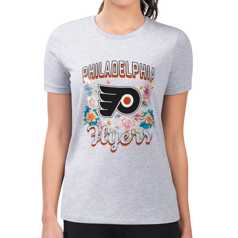 NHL Heather Gray Philadelphia Flyers G-III 4Her by Carl Banks Women's Super-Slim Fit Lightweight Flower Logo T-Shirt