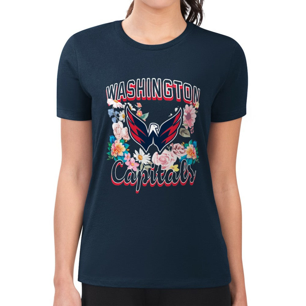 NHL Navy Washington Capitals G-III 4Her by Carl Banks Women's Super-Slim Fit Lightweight Flower Logo T-Shirt