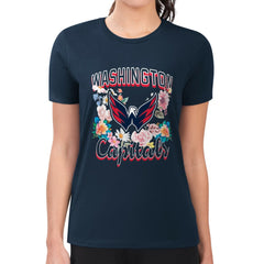 NHL Navy Washington Capitals G-III 4Her by Carl Banks Women's Super-Slim Fit Lightweight Flower Logo T-Shirt