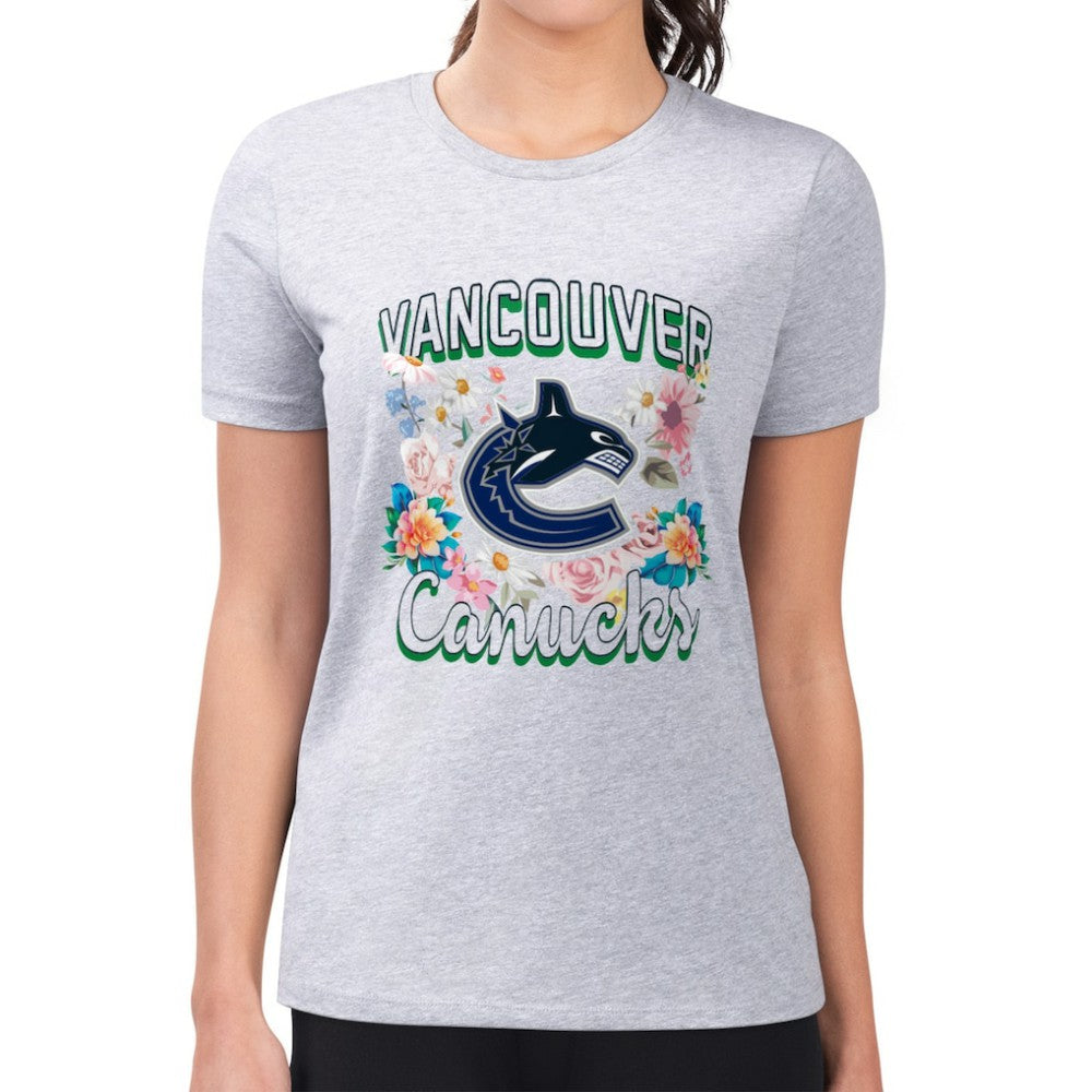 NHL Heather Gray Vancouver Canucks G-III 4Her by Carl Banks Women's Super-Slim Fit Lightweight Flower Logo T-Shirt