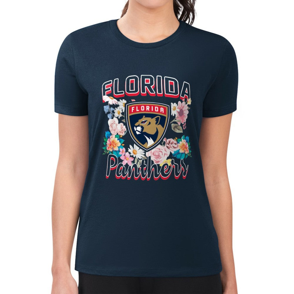 NHL Navy Florida Panthers G-III 4Her by Carl Banks Women's Super-Slim Fit Lightweight Flower Logo T-Shirt