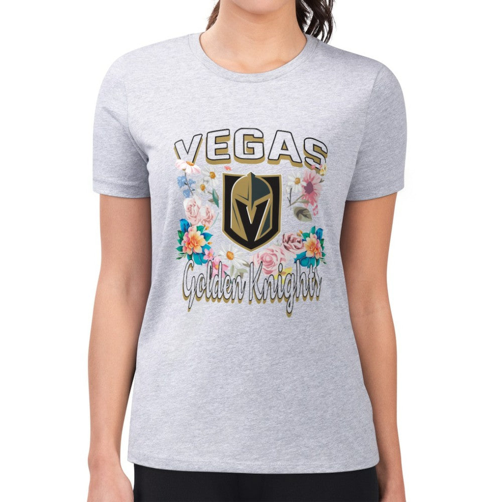 NHL Heather Gray Vegas Golden Knights G-III 4Her by Carl Banks Women's Super-Slim Fit Lightweight Flower Logo T-Shirt