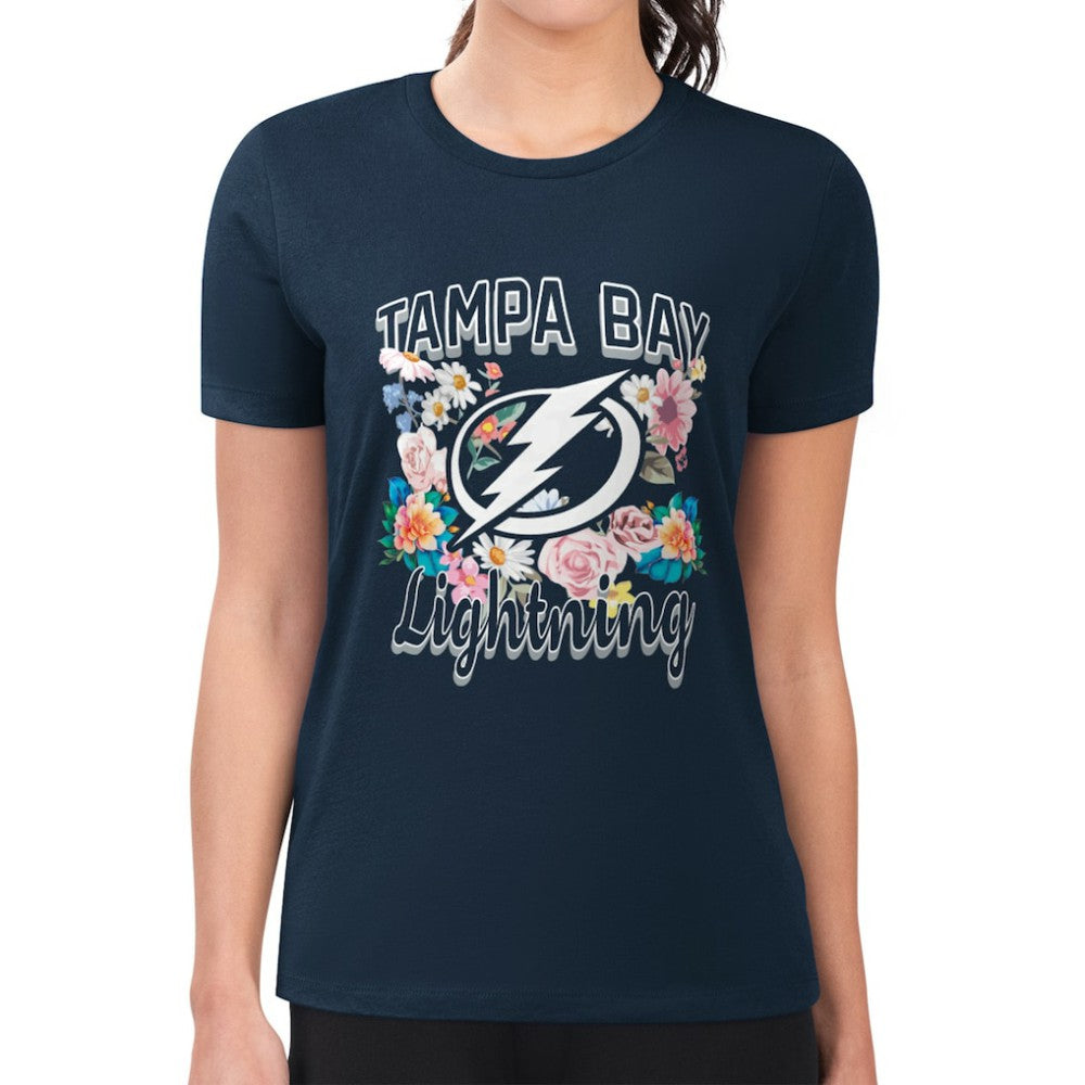 NHL Navy Tampa Bay Lightning G-III 4Her by Carl Banks Women's Super-Slim Fit Lightweight Flower Logo T-Shirt