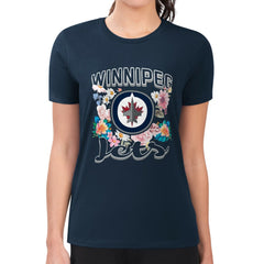 NHL Navy Winnipeg Jets G-III 4Her by Carl Banks Women's Super-Slim Fit Lightweight Flower Logo T-Shirt