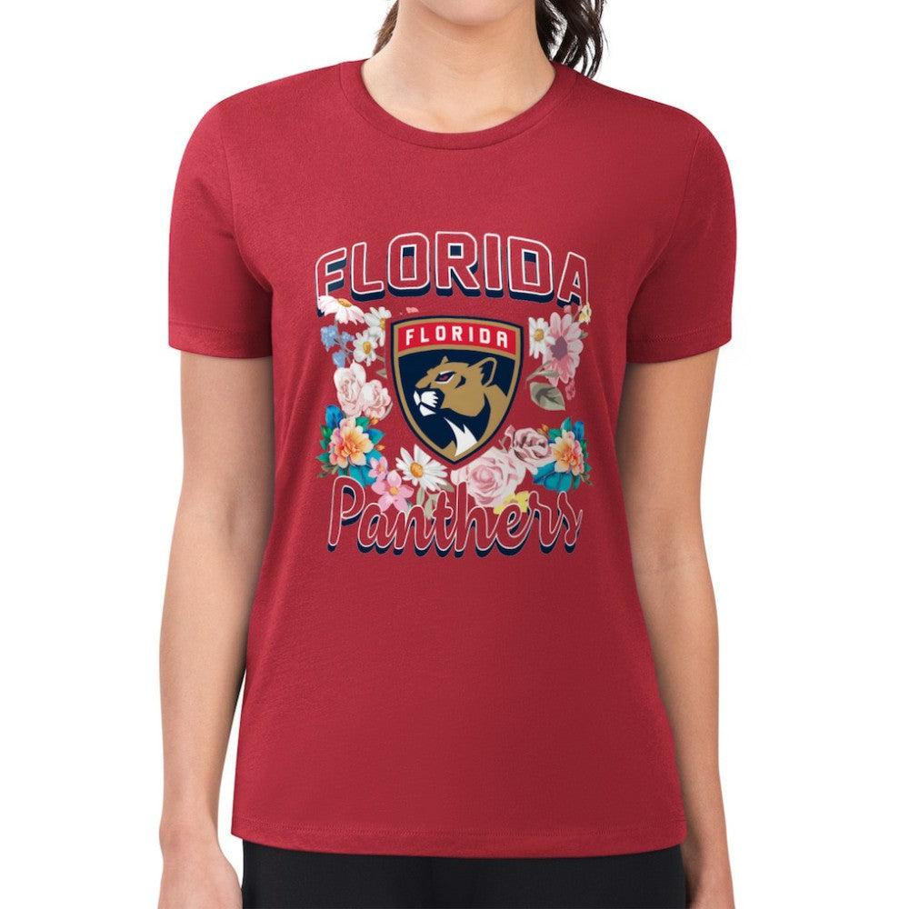 NHL Red Florida Panthers G-III 4Her by Carl Banks Women's Super-Slim Fit Lightweight Flower Logo T-Shirt