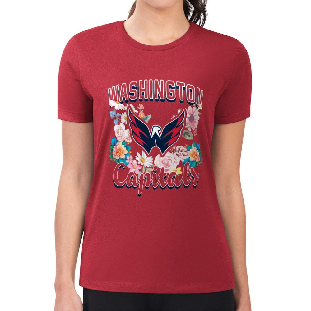NHL Red Washington Capitals G-III 4Her by Carl Banks Women's Super-Slim Fit Lightweight Flower Logo T-Shirt