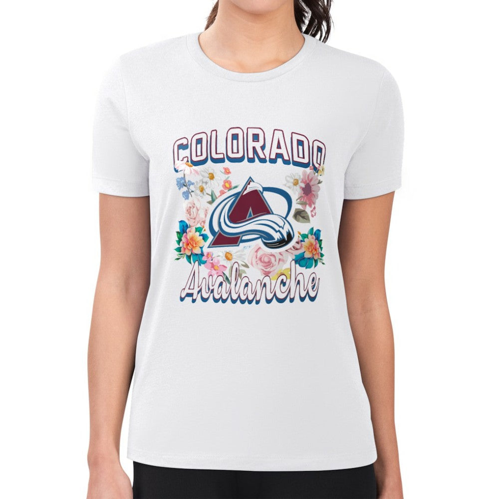 NHL White Colorado Avalanche G-III 4Her by Carl Banks Women's Super-Slim Fit Lightweight Flower Logo T-Shirt