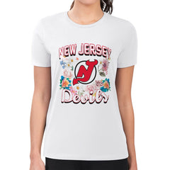 NHL White New Jersey Devils G-III 4Her by Carl Banks Women's Super-Slim Fit Lightweight Flower Logo T-Shirt