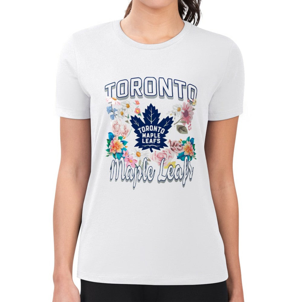 NHL White Toronto Maple Leafs G-III 4Her by Carl Banks Women's Super-Slim Fit Lightweight Flower Logo T-Shirt