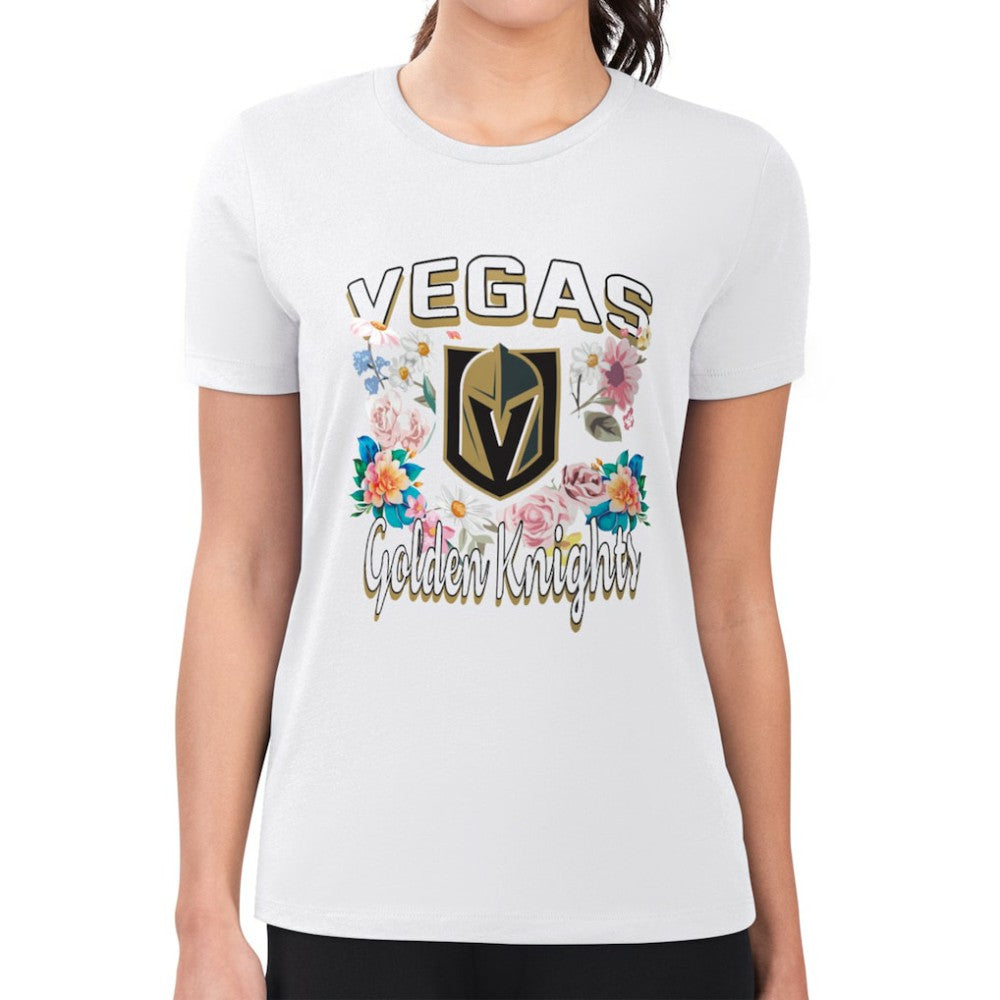NHL White Vegas Golden Knights G-III 4Her by Carl Banks Women's Super-Slim Fit Lightweight Flower Logo T-Shirt