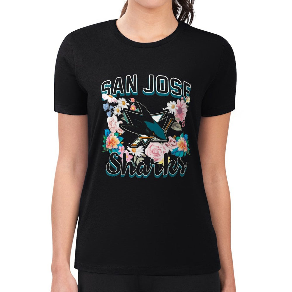 NHL Black San Jose Sharks G-III 4Her by Carl Banks Women's Super-Slim Fit Lightweight Flower Logo T-Shirt