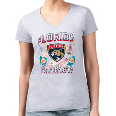 NHL Heather Gray Florida Panthers G-III 4Her by Carl Banks Women's Super-Slim Fit Lightweight Flower Logo V-Neck T-Shirt