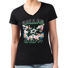 NHL Black Dallas Stars G-III 4Her by Carl Banks Women's Super-Slim Fit Lightweight Flower Logo V-Neck T-Shirt