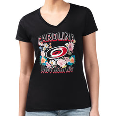 NHL Black Carolina Hurricanes G-III 4Her by Carl Banks Women's Super-Slim Fit Lightweight Flower Logo V-Neck T-Shirt