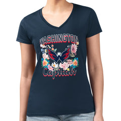 NHL Navy Washington Capitals G-III 4Her by Carl Banks Women's Super-Slim Fit Lightweight Flower Logo V-Neck T-Shirt