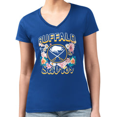 NHL Royal Buffalo Sabres G-III 4Her by Carl Banks Women's Super-Slim Fit Lightweight Flower Logo V-Neck T-Shirt