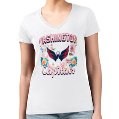 NHL White Washington Capitals G-III 4Her by Carl Banks Women's Super-Slim Fit Lightweight Flower Logo V-Neck T-Shirt