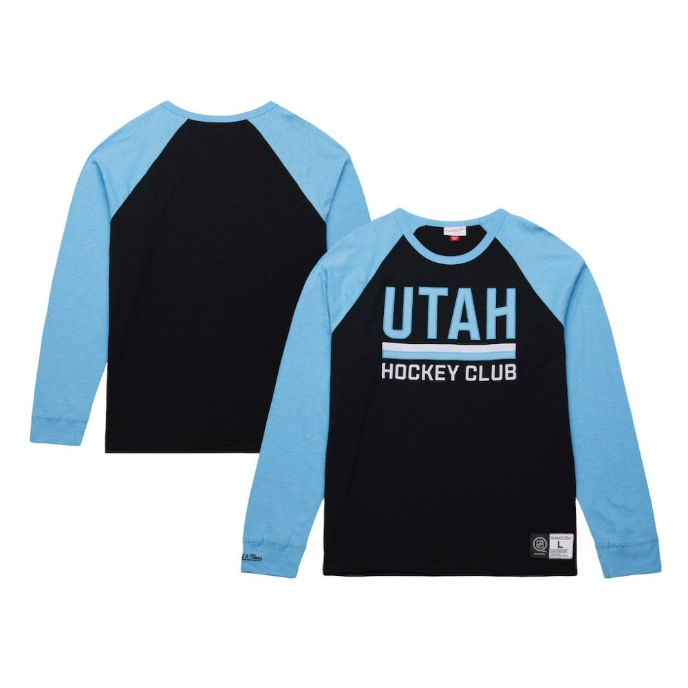 NHL Black/Light Blue Utah Hockey Club Mitchell & Ness Legendary Slub Long Sleeve Raglan T-Shirt
