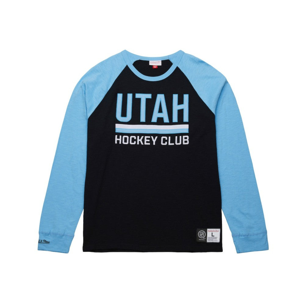NHL Black/Light Blue Utah Hockey Club Mitchell & Ness Legendary Slub Long Sleeve Raglan T-Shirt