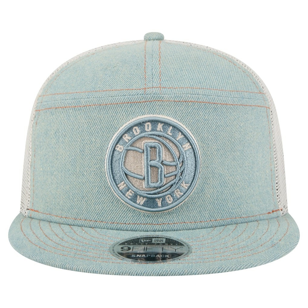 NBA Brooklyn Nets Adventure Denim Split Panel 9FIFTY Snapback Trucker Hat