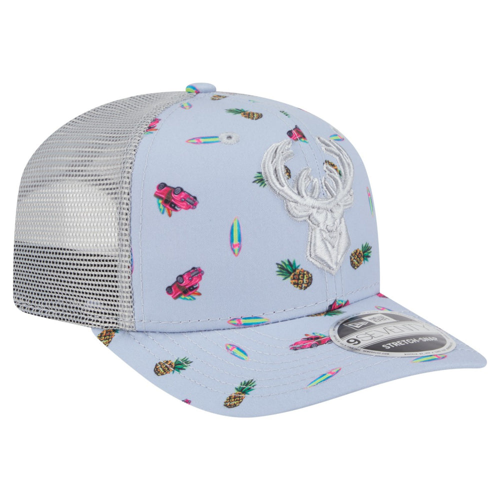 NBA Milwaukee Bucks Adventure Aloha Pattern 9SEVENTY Stretch-Snap Hat