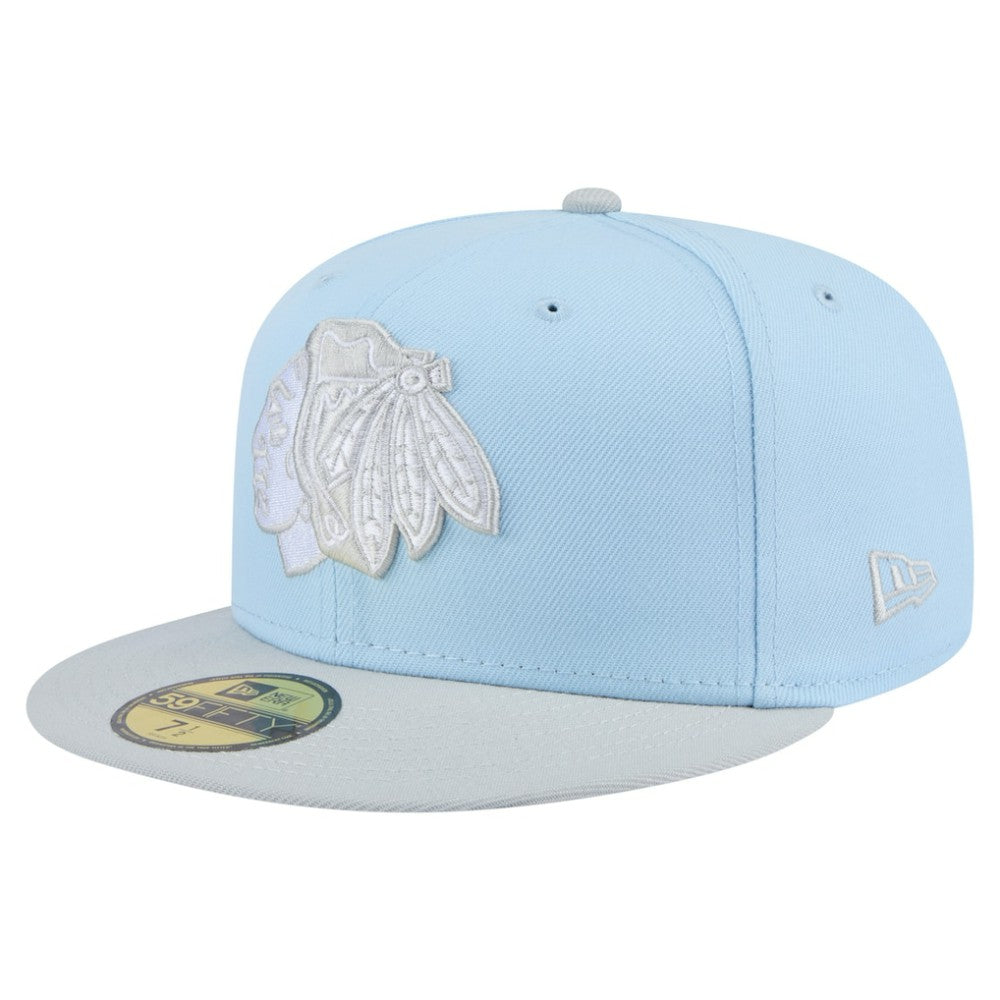 NHL Light Blue/Gray Chicago Blackhawks New Era Color Pack Two-Tone 59FIFTY Fitted Hat