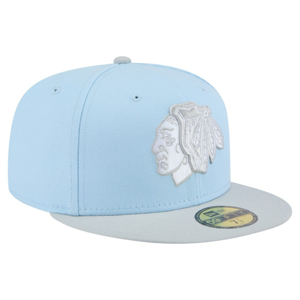 NHL Light Blue/Gray Chicago Blackhawks New Era Color Pack Two-Tone 59FIFTY Fitted Hat