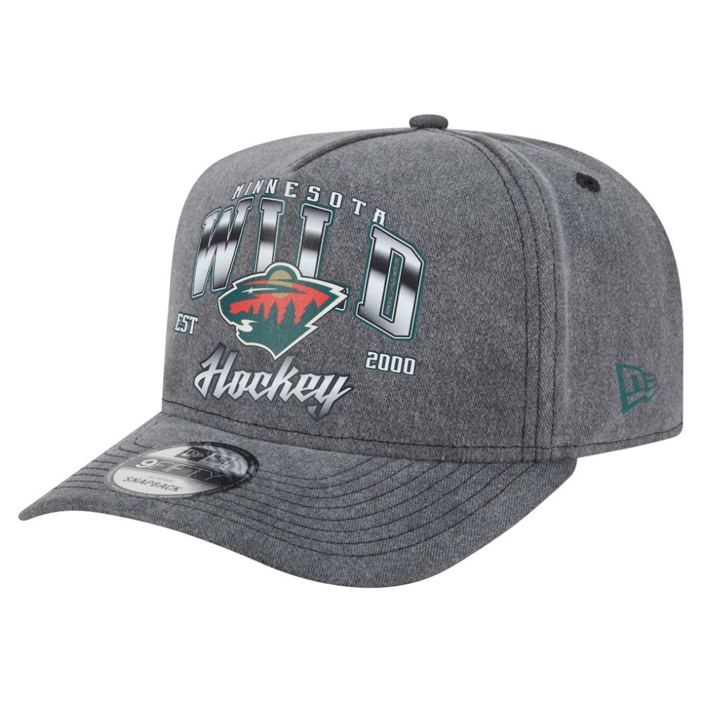 NHL Charcoal Minnesota Wild New Era Throwback Washed A-Frame Pre-Curved 9FIFTY Snapback Hat
