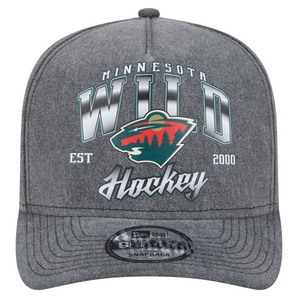 NHL Charcoal Minnesota Wild New Era Throwback Washed A-Frame Pre-Curved 9FIFTY Snapback Hat